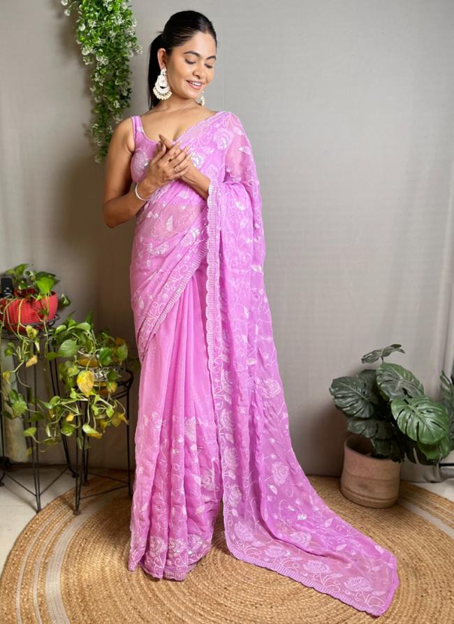 Shimmer Silk Purple Casual Wear Sequence Work Saree